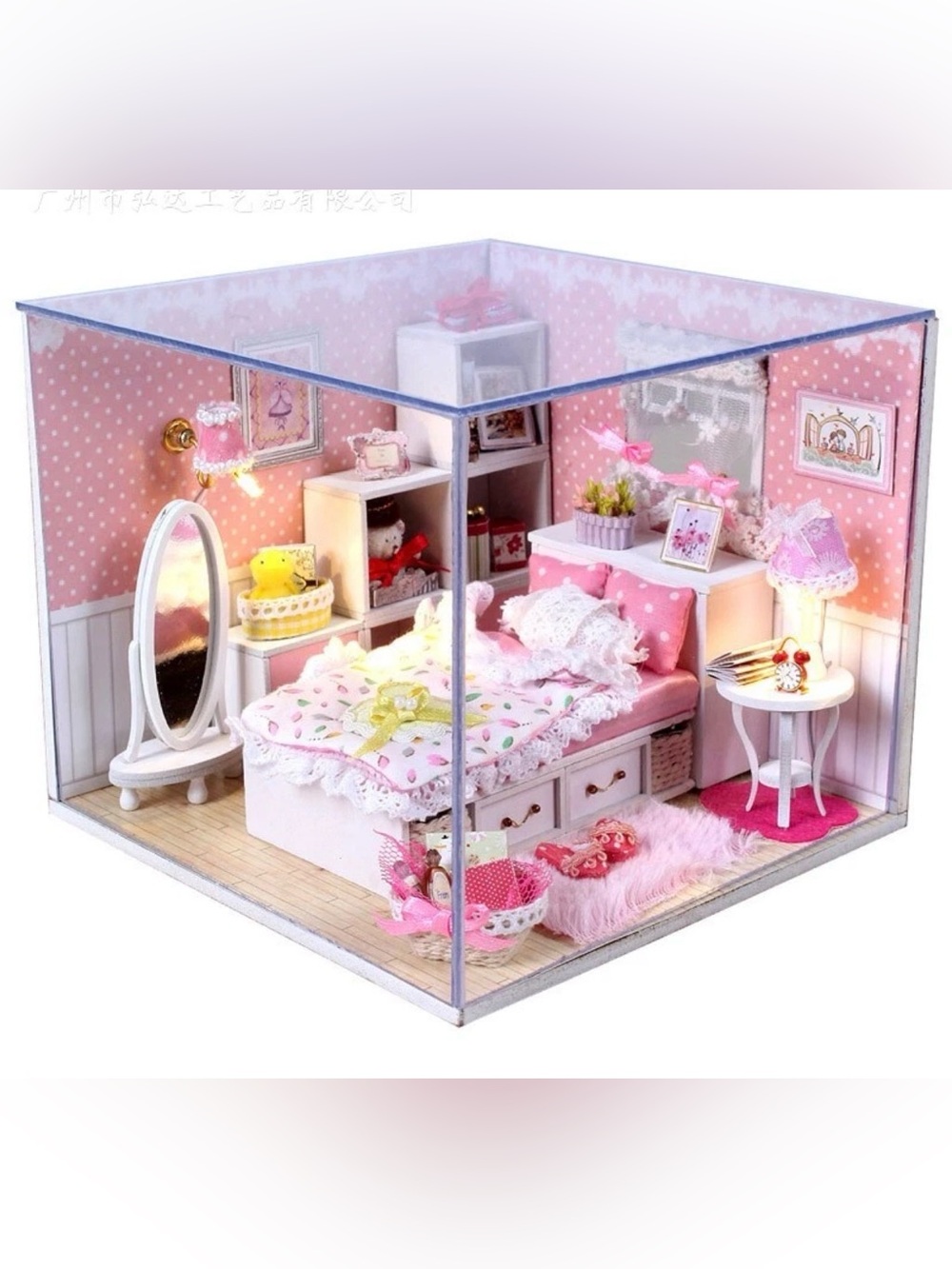 Angel’s Dream Miniature Dollhouse Assembled w/ LED Lights & Dust Cover